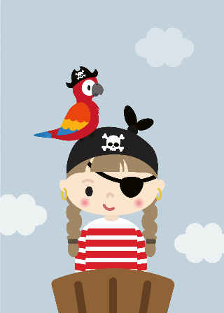 Piratjente med papegøye