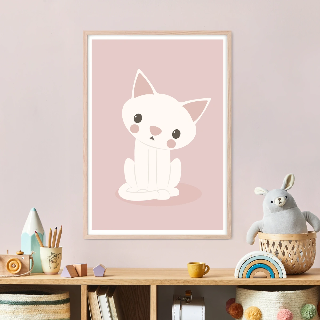 Forhåndsvisning av Plakater: Hvit katt sitter