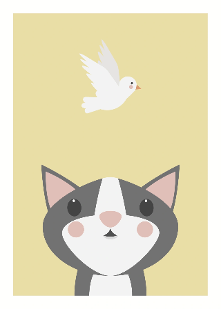 Forhåndsvisning av Plakater: Grå katt og fugl