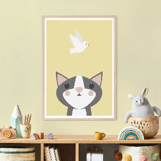 Forhåndsvisning av Plakater: Grå katt og fugl