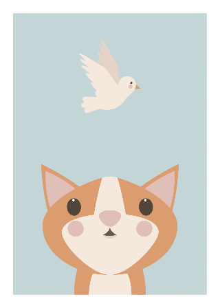 Forhåndsvisning av Plakater: Oransje katt og fugl
