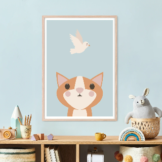 Forhåndsvisning av Plakater: Oransje katt og fugl