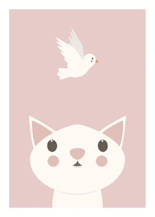 Forhåndsvisning av Plakater: Hvit katt og fugl