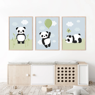 Forhåndsvisning av Plakater: Panda med grønn ballong