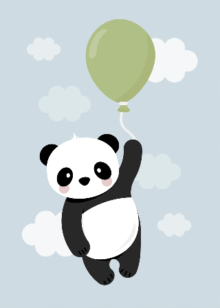 Panda med grønn ballong