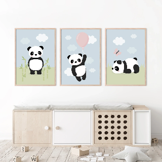 Forhåndsvisning av Plakater: Panda med rosa ballong
