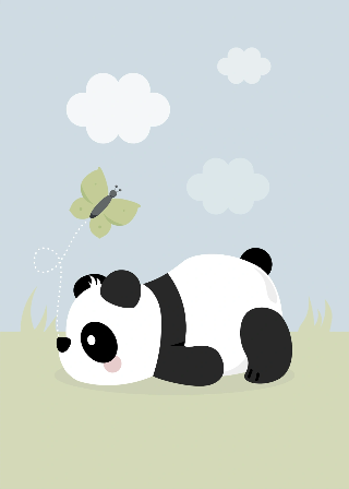 Forhåndsvisning av Plakater: Panda og grønn sommerfugl