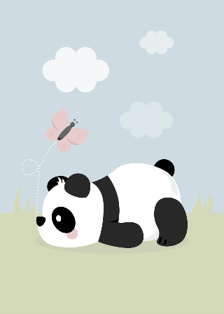 Forhåndsvisning av Plakater: Panda og rosa sommerfugl
